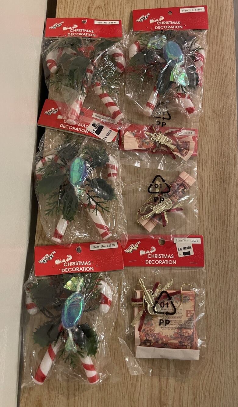(Lot of 7) VTG NOS Liberty Bell Christmas Mixed Candy Cane Instrument Decoration